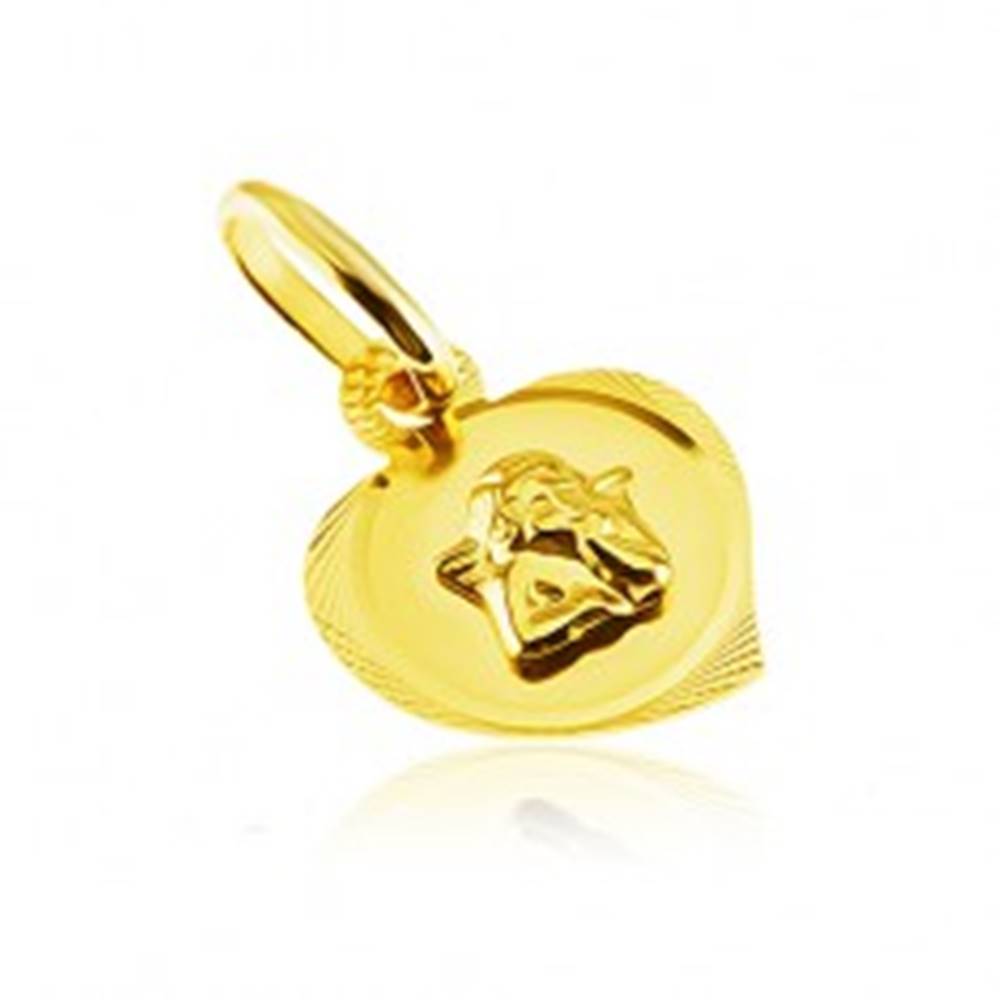 Šperky eshop Prívesok zo 14K zlata - gravírovaný obrys srdca s vystúpeným anjelikom