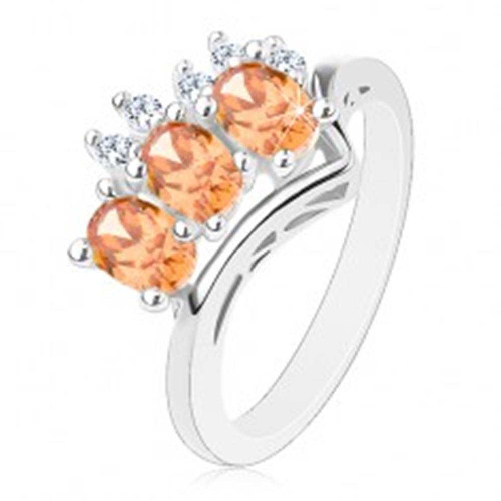 Šperky eshop Prsteň v striebornej farbe, oranžové ovály a okrúhle číre zirkóniky - Veľkosť: 54 mm