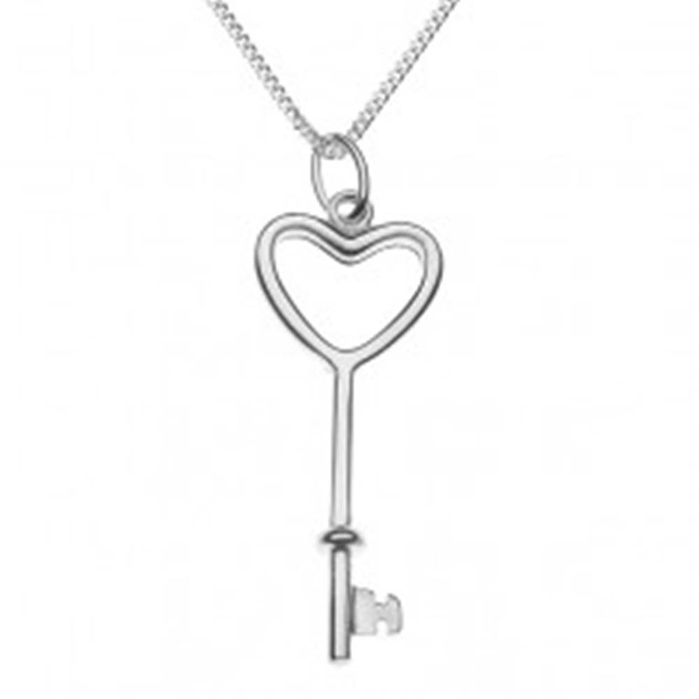 Šperky eshop Trblietavý náhrdelník - srdcový kľúč na retiazke, striebro 925