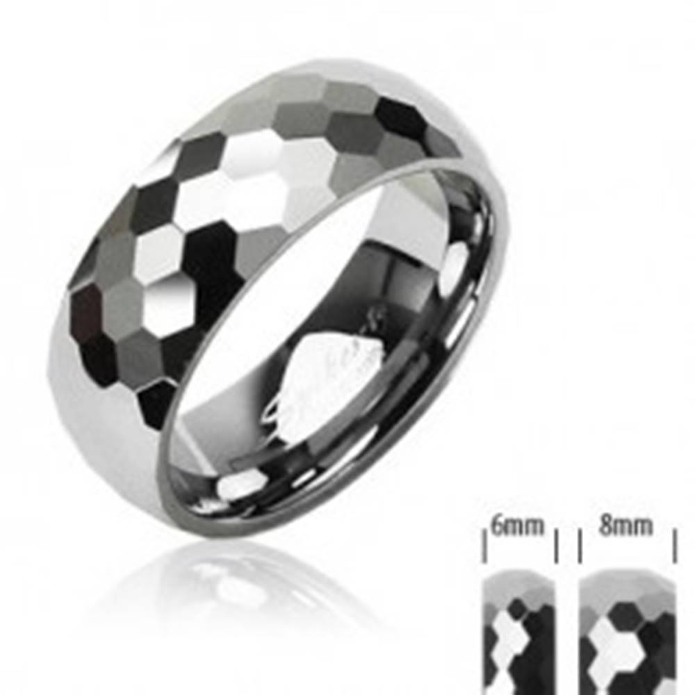 Šperky eshop Wolfrámová obrúčka so vzorom malých šesťuholníkov, 8 mm - Veľkosť: 49 mm