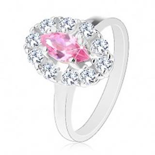 Ligotavý prsteň s ružovým brúseným zrnkom, oválny lem z čírych zirkónikov - Veľkosť: 50 mm