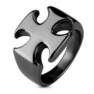 Mohutný čierny prsteň z ocele 316L, hladký lesklý maltézsky kríž - Veľkosť: 59 mm