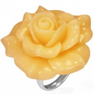 Oceľový prsteň - žltá rozkvitnutá ruža, živica - Veľkosť: 49 mm