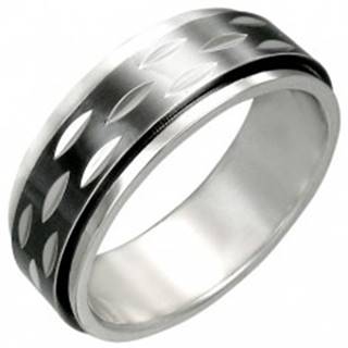 Prsteň z ocele s pohyblivým čiernym prstencom - Veľkosť: 54 mm