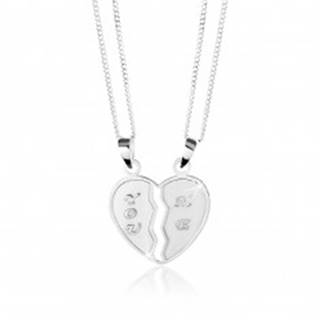 Strieborný 925 náhrdelník, dvojprívesok - prelomené srdce, nápisy "YOU" a "ME"