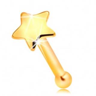 Zlatý 585 piercing do nosa - malá lesklá hviezdička, rovný tvar