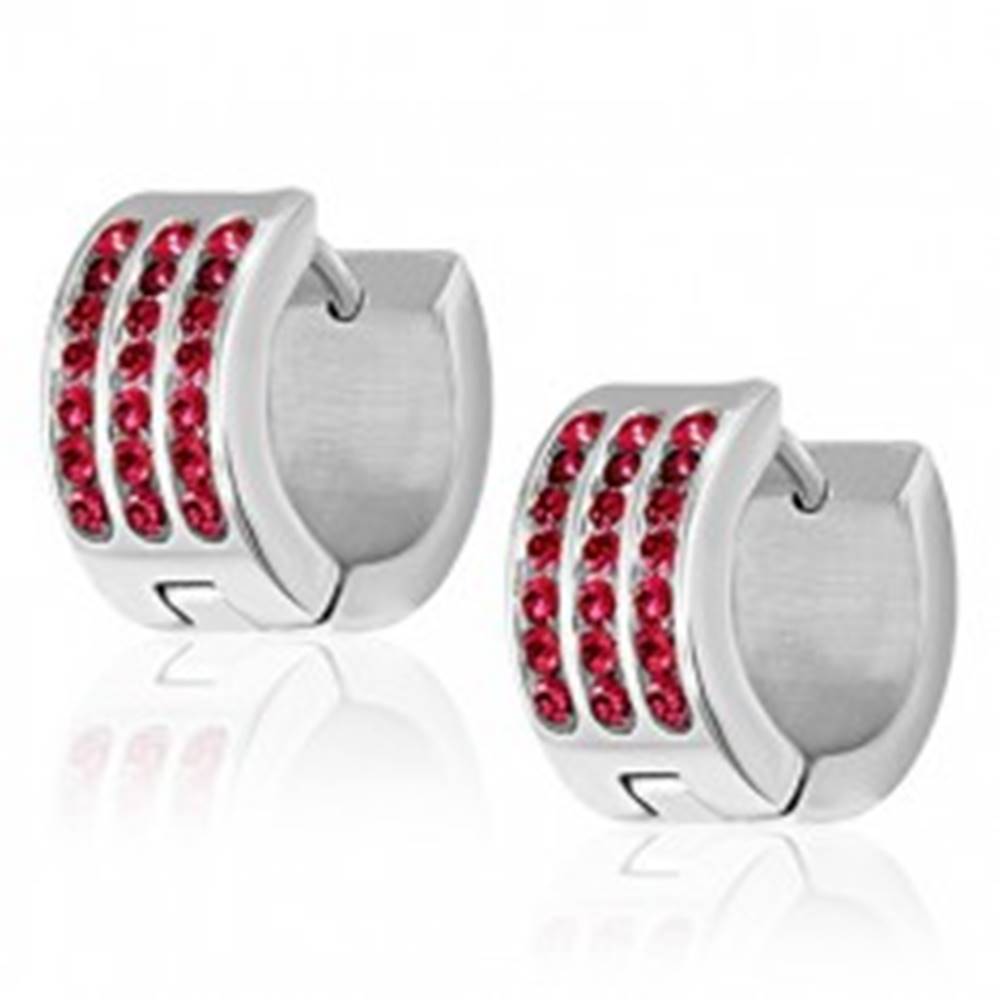 Šperky eshop Oceľové náušnice - tri červené zirkónové pásy