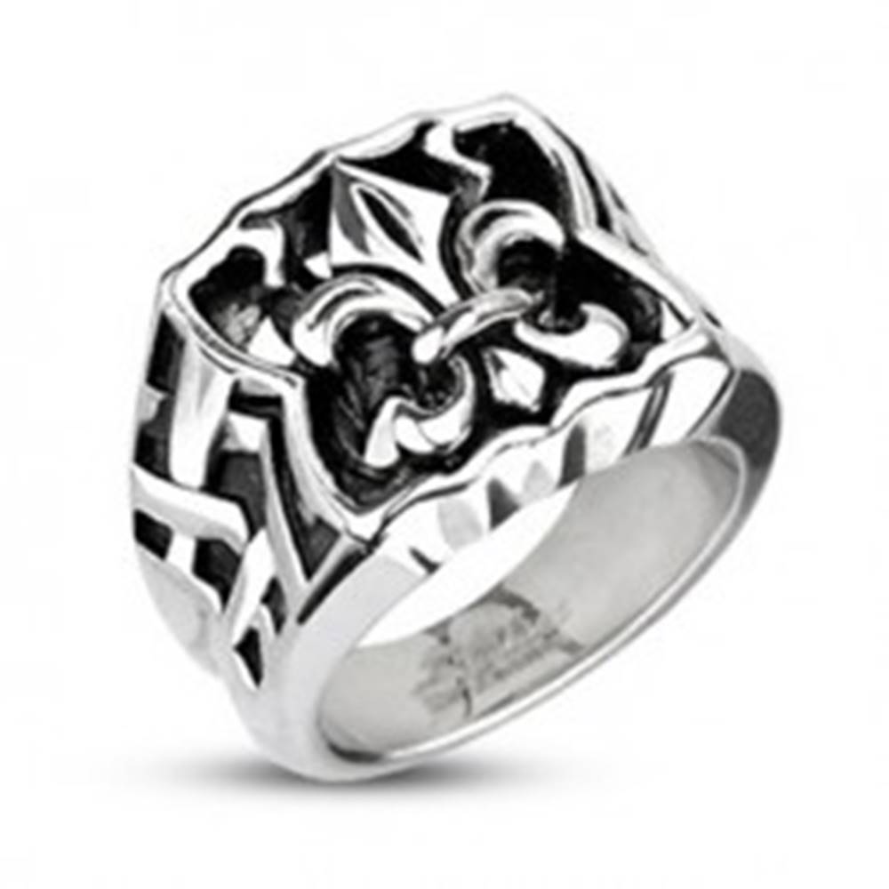 Šperky eshop Oceľový pečatný prsteň - Fleur de Lis - Veľkosť: 59 mm
