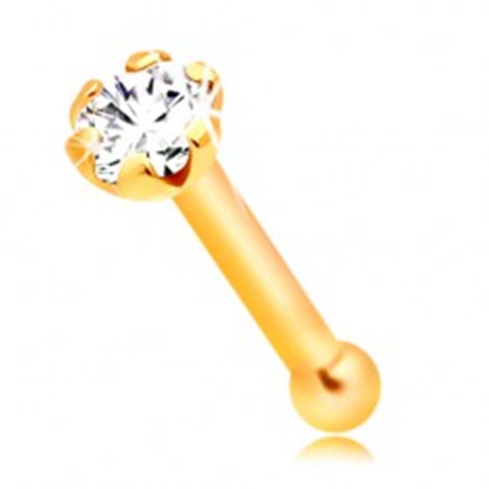 Šperky eshop Piercing do nosa zo žltého 14K zlata - rovný tvar, číry okrúhly zirkónik, 1,5 mm