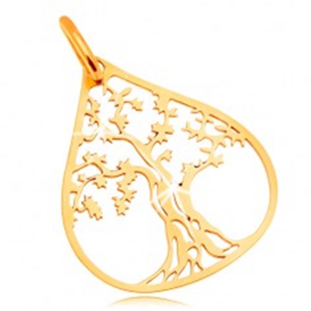 Šperky eshop Prívesok v žltom 14K zlate - košatý strom v kontúre veľkej kvapky