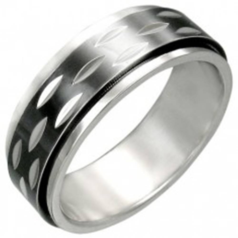 Šperky eshop Prsteň z ocele s pohyblivým čiernym prstencom - Veľkosť: 54 mm