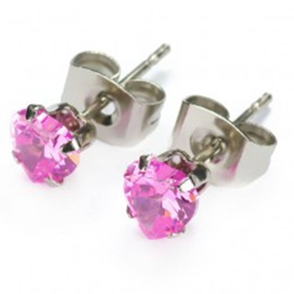 Šperky eshop Puzetové náušnice - ružové zirkónové srdiečka - Veľkosť zirkónu: 4mm