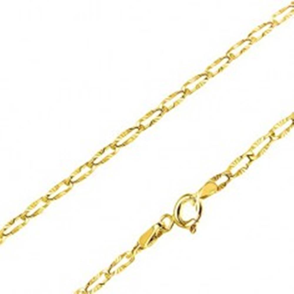 Šperky eshop Retiazka v žltom 14K zlate - ploché oválne očká, lúčovité ryhovanie, 490 mm