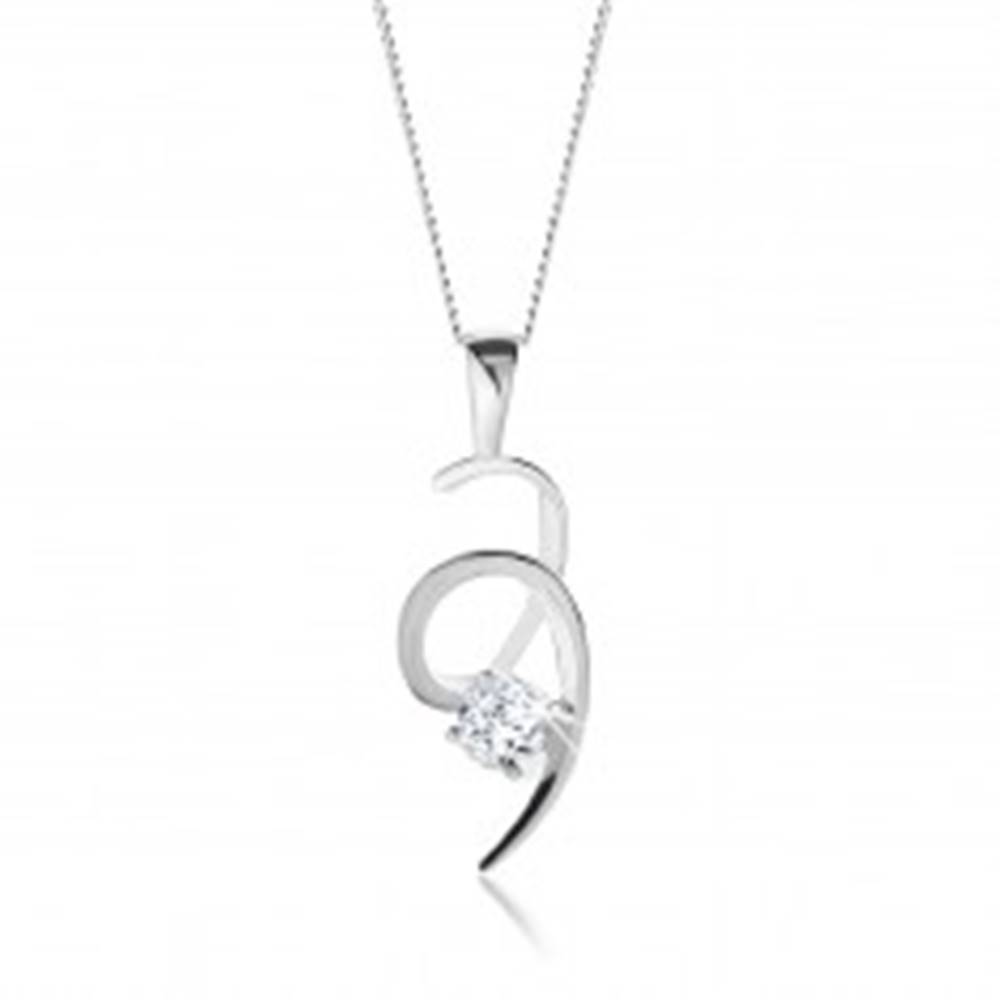 Šperky eshop Strieborný 925 náhrdelník, ligotavá špirála zdobená čírym okrúhlym zirkónom