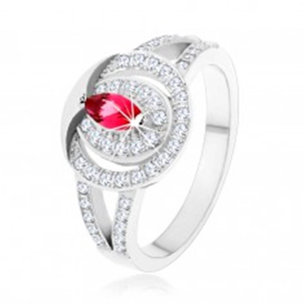 Šperky eshop Strieborný 925 prsteň, číra zirkónová obruč s ružovým zirkónom - Veľkosť: 49 mm
