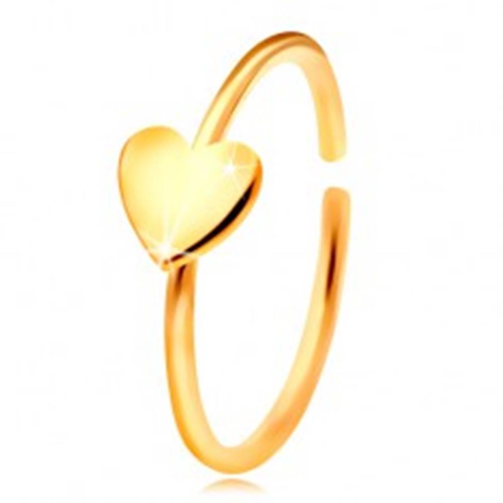 Šperky eshop Zlatý 585 piercing do nosa, lesklý krúžok so srdiečkom, žlté zlato
