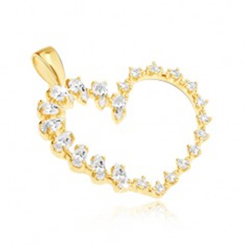 Šperky eshop Zlatý prívesok - veľké srdce, slzičkové a okrúhle zirkóny v jednej línii