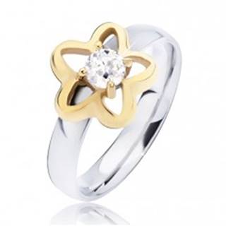 Oceľový prsteň, obrys hviezdy zlatej farby s čírym okrúhlym zirkónom - Veľkosť: 49 mm