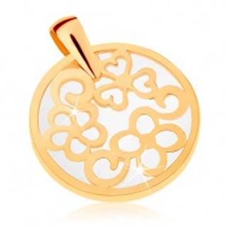 Prívesok zo žltého 9K zlata - kontúra kruhu s ornamentami, perleťový podklad