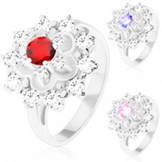 Trblietavý prsteň v striebornom odtieni, kontúra kvetu, okrúhle zirkóny - Veľkosť: 50 mm, Farba: Svetlofialová