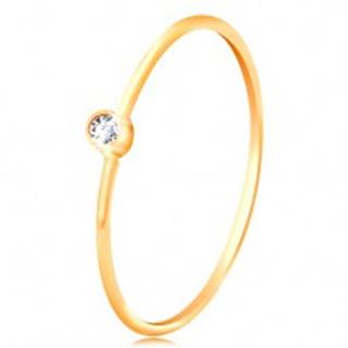 Zlatý diamantový prsteň 585 - ligotavý číry briliant v lesklej objímke, úzke ramená - Veľkosť: 48 mm