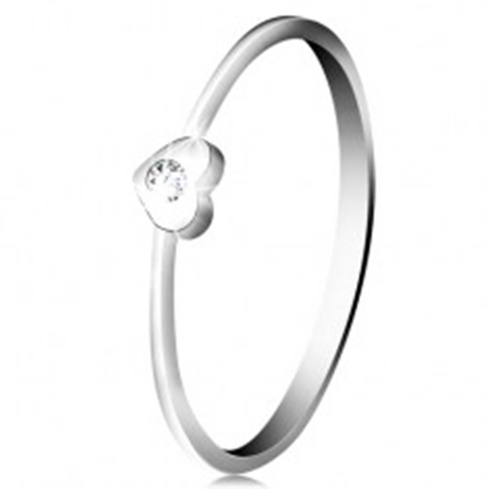 Šperky eshop Diamantový prsteň z bieleho 14K zlata - srdiečko s čírym briliantom - Veľkosť: 49 mm