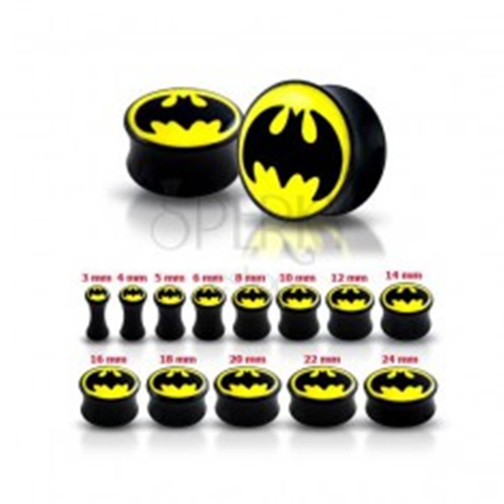 Šperky eshop Lesklý čierny plug do ucha - Batman - Hrúbka: 12 mm