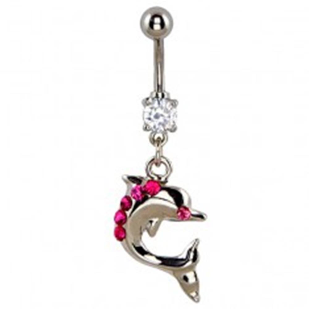 Šperky eshop Piercing do brucha - skáčuci delfín, ružové zirkóny na chrbte