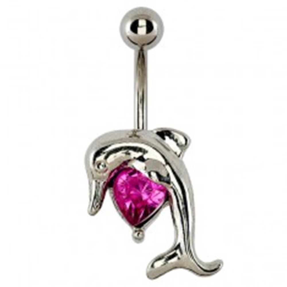 Šperky eshop Piercing do pupku - skákajúci delfín, ružové srdce pod bruškom