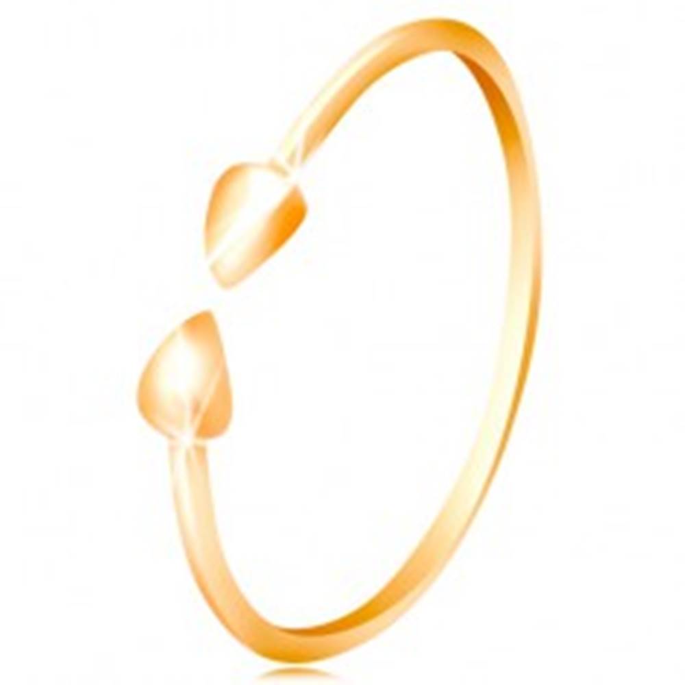 Šperky eshop Prsteň v žltom 14K zlate - lesklé ramená ukončené malými slzičkami - Veľkosť: 50 mm