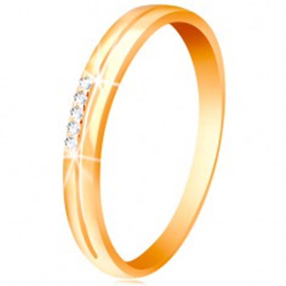 Šperky eshop Prsteň v žltom zlate 585, ramená s úzkym výrezom, číra zirkónová línia - Veľkosť: 49 mm