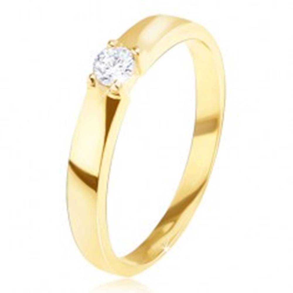Šperky eshop Zlatý prsteň 585 - lesklý, hladký, okrúhly číry zirkón v kotlíku - Veľkosť: 49 mm