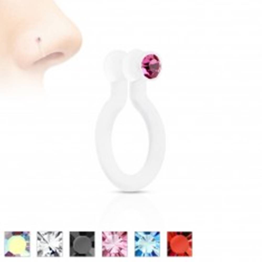 Šperky eshop Fake piercing do nosa z Bioflexu, trblietavý zirkónik, rôzne farby - Farba zirkónu: Aqua modrá - Q