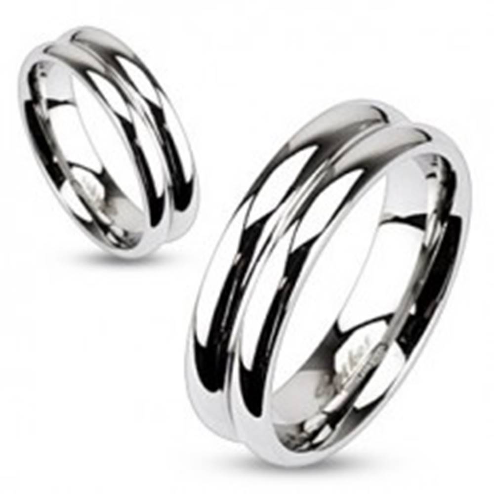Šperky eshop Oceľový prsteň - efekt dvoch spojených obrúčok - Veľkosť: 49 mm