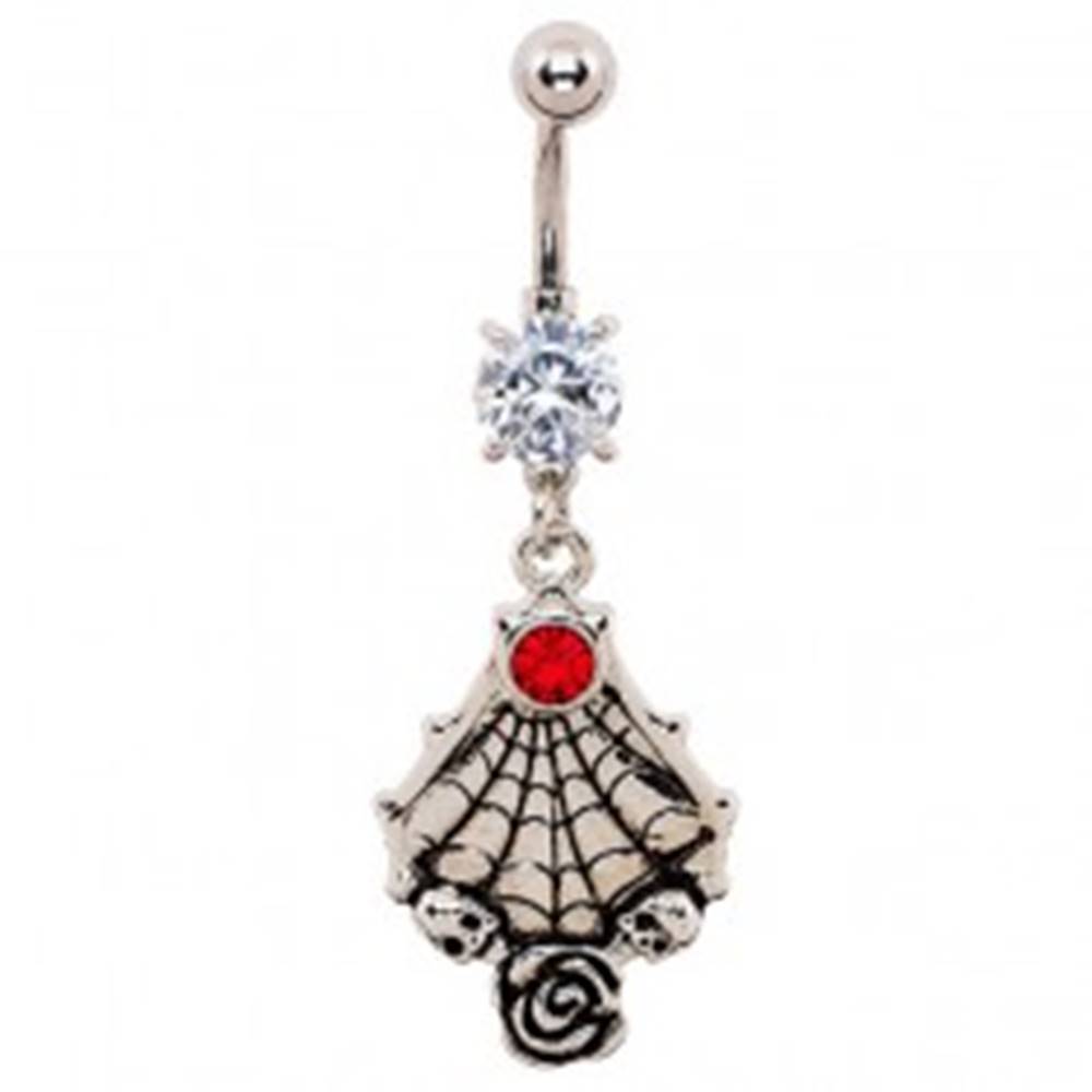 Šperky eshop Piercing do brucha - patinovaná pavučina, lebky a ruža, zirkóny