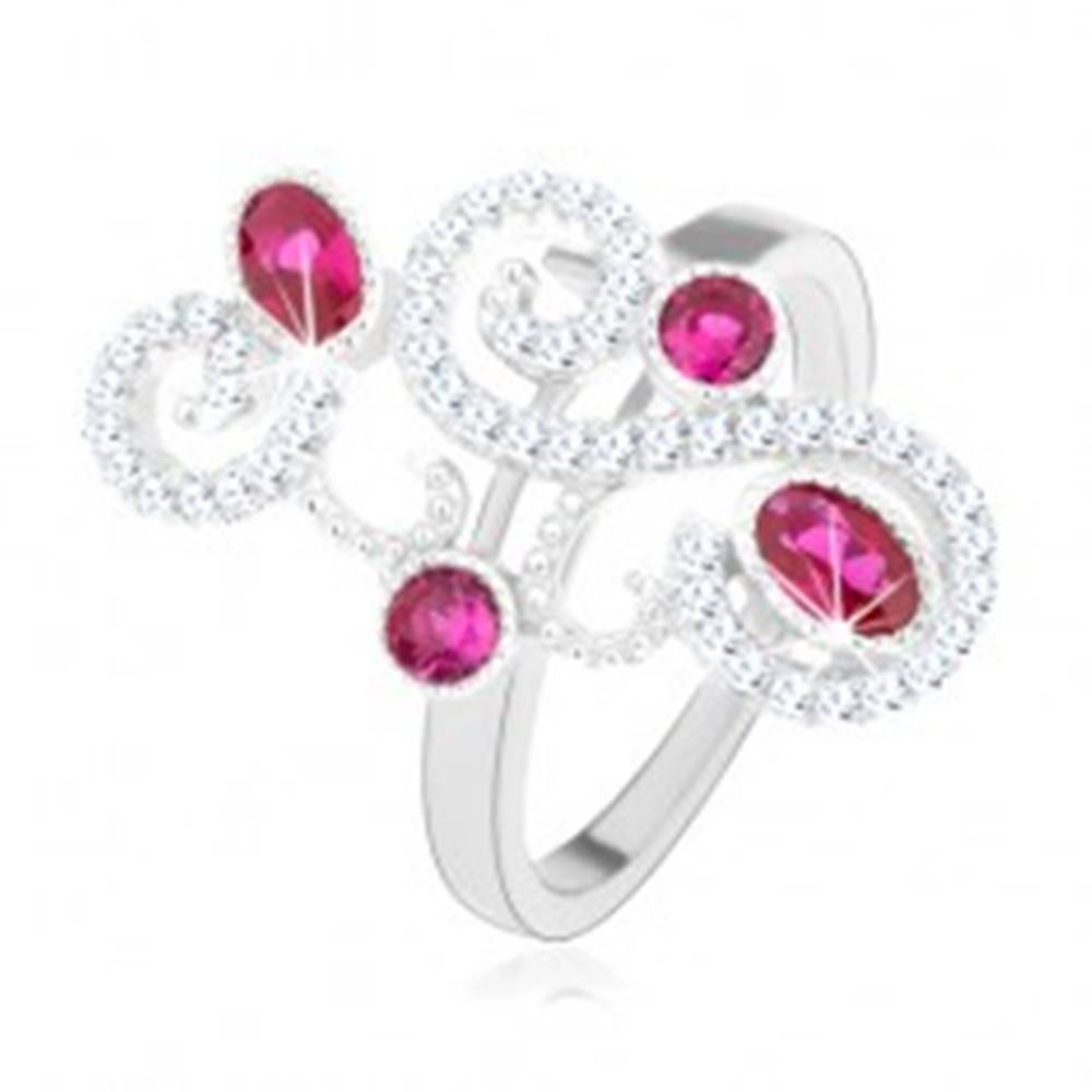 Šperky eshop Prsteň zo striebra 925, trblietavé ornamenty, ružové zirkóny, vysoký lesk - Veľkosť: 50 mm