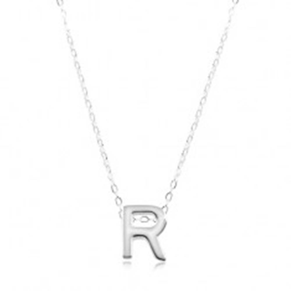 Šperky eshop Strieborný náhrdelník 925, lesklá retiazka, veľké tlačené písmeno R
