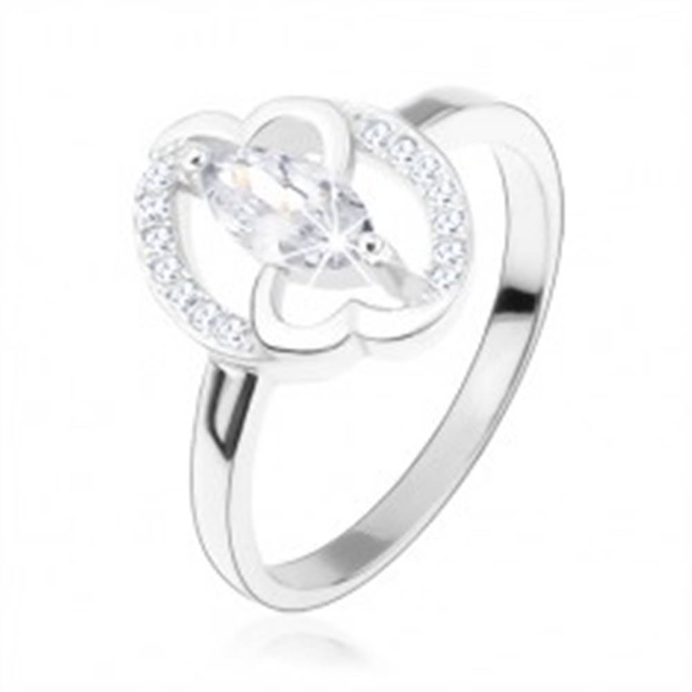 Šperky eshop Zásnubný prsteň, striebro 925, číre zirkónové zrnko, prepojené srdcia - Veľkosť: 49 mm