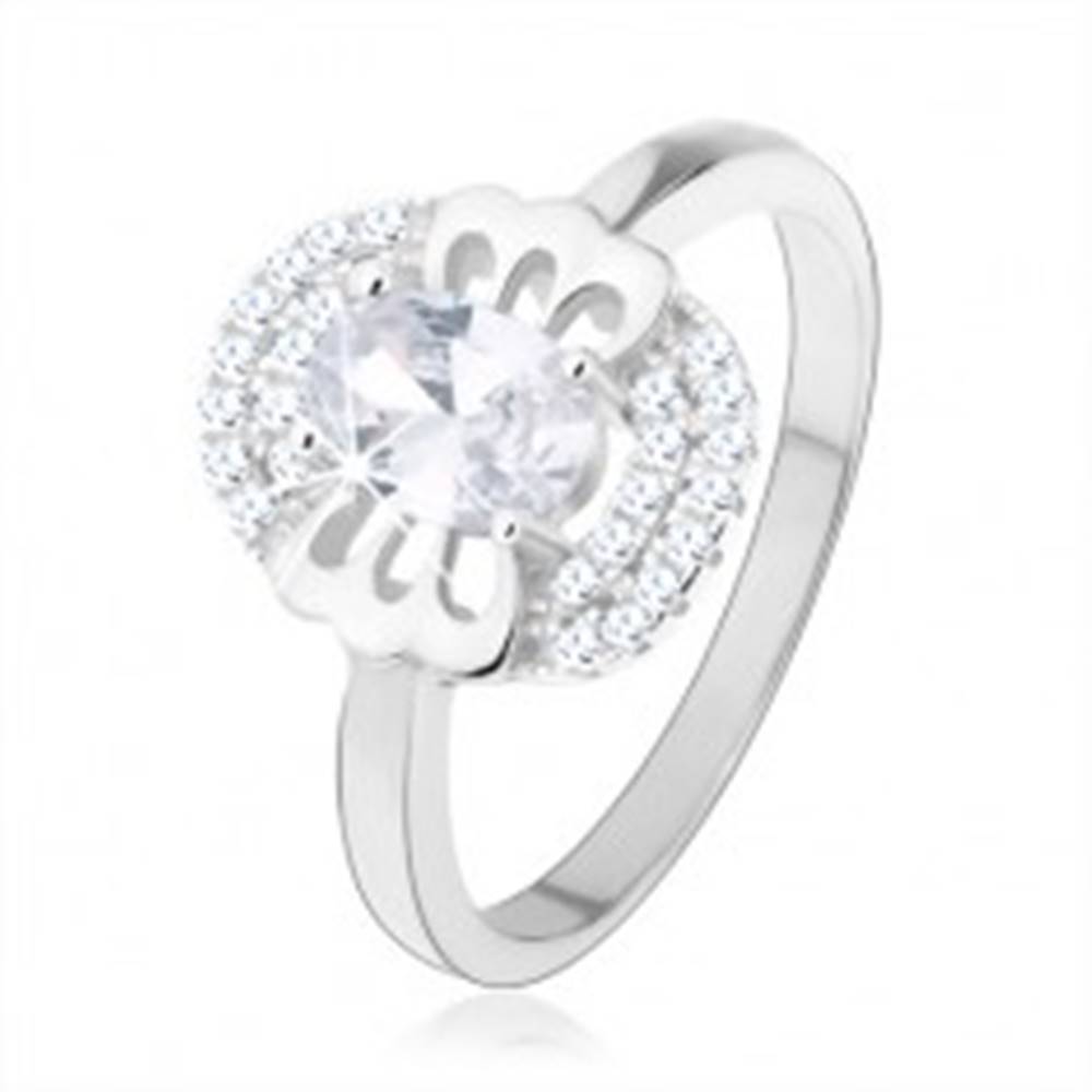 Šperky eshop Zásnubný prsteň, striebro 925, číry zirkón - motýlik, zdvojený lem - Veľkosť: 49 mm