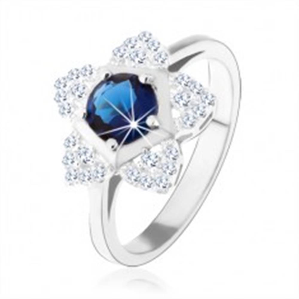 Šperky eshop Zásnubný prsteň, striebro 925, ligotavý kvietok, okrúhly modrý zirkón - Veľkosť: 49 mm
