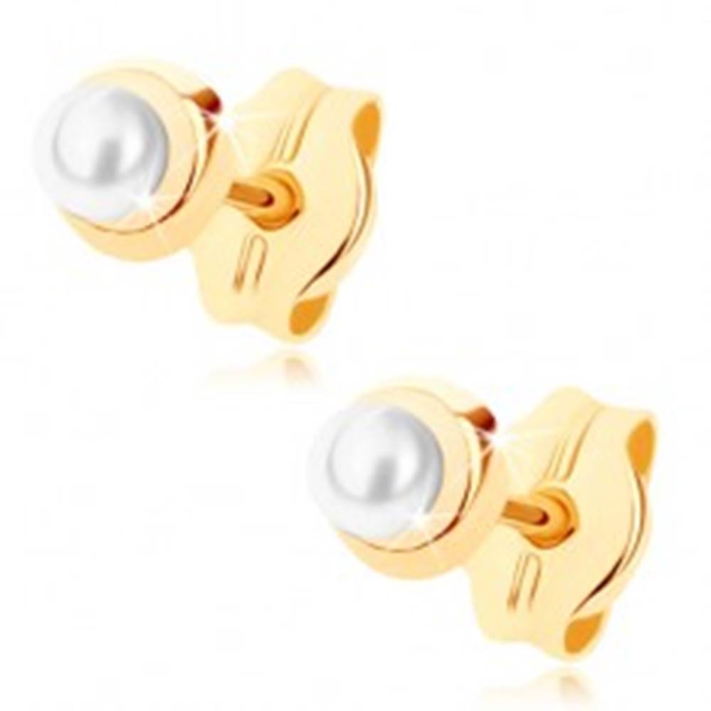 Šperky eshop Zlaté náušnice 375 - malý lesklý kruh s drobnou guľatou perličkou
