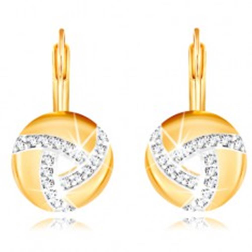 Šperky eshop Zlaté náušnice 585 - kruh so zirkónovými líniami a výrezom v strede