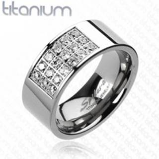 Prsteň z titánu s obdĺžnikovým výrezom vykladaným zirkónmi - Veľkosť: 59 mm