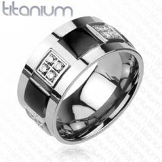 Titánový prsteň zdobený čírymi zirkónmi a čiernymi štvorcami - Veľkosť: 59 mm