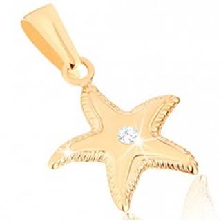 Zlatý prívesok 375 - ligotavá morská hviezdica, vrúbkovaný okraj, číry zirkónik