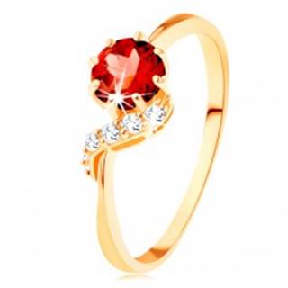 Zlatý prsteň 585 - okrúhly granát červenej farby, ligotavá vlnka - Veľkosť: 49 mm