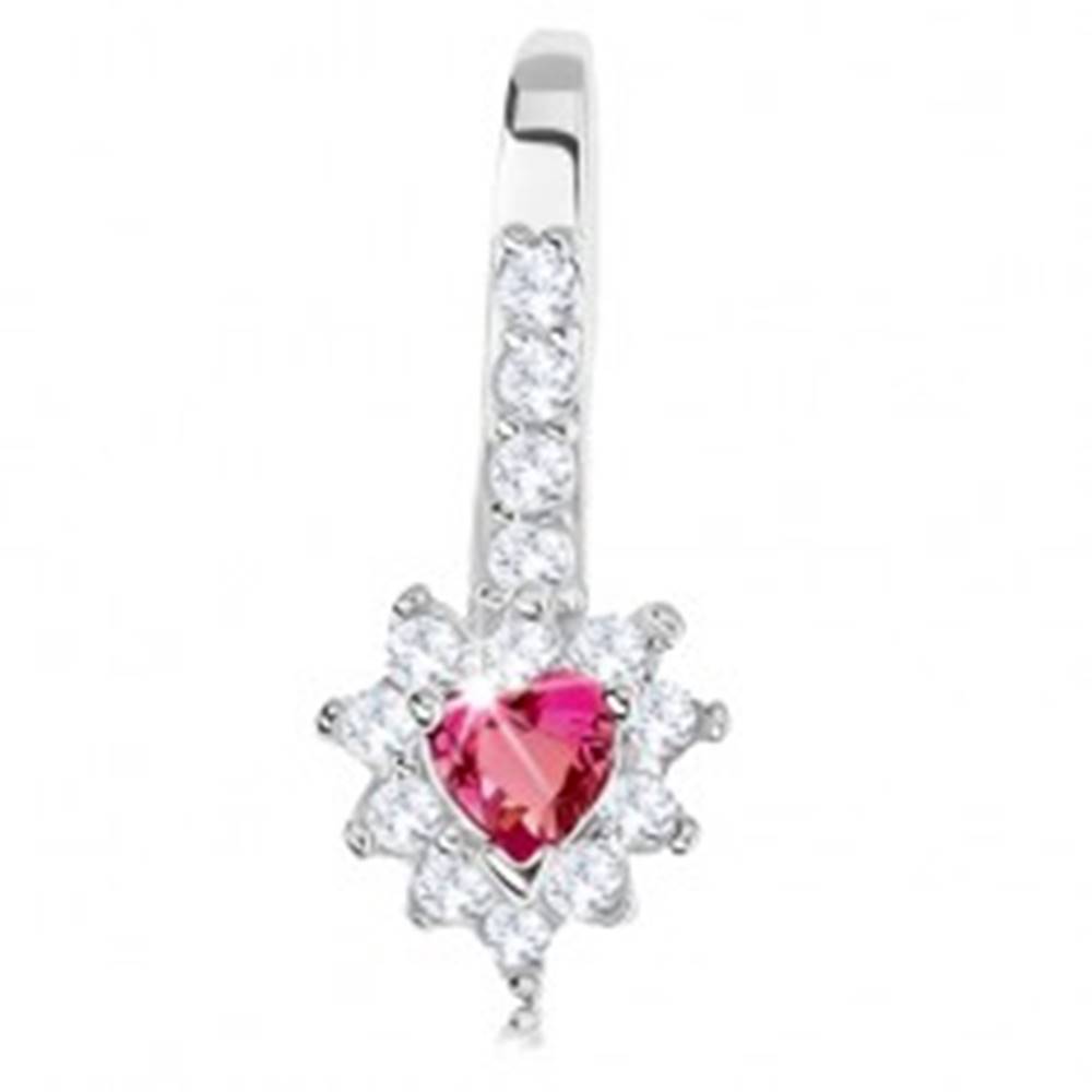 Šperky eshop Ligotavý prívesok, striebro 925, ružové zirkónové srdiečko, číry lem