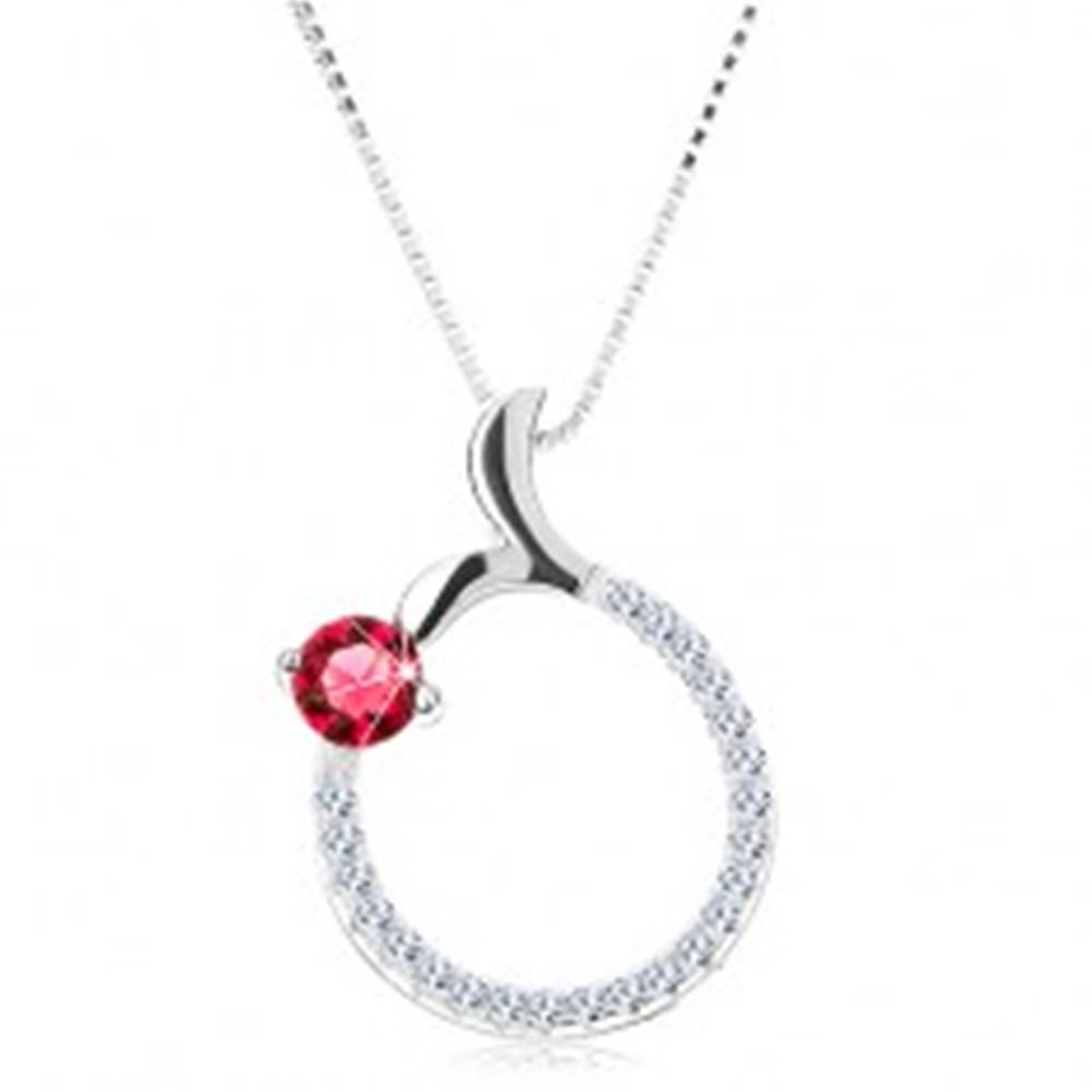Šperky eshop Náhrdelník zo striebra 925, obrys kruhu, ružový zirkón, rybí chvost