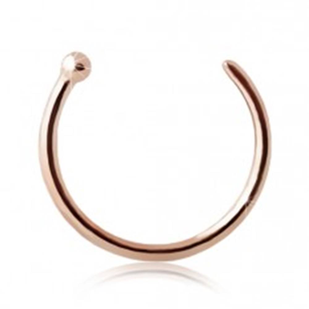 Šperky eshop Piercing do nosa z ružového 9K zlata - lesklý krúžok ukončený guličkou - Hrúbka x priemer: 0,6 mm x 6 mm