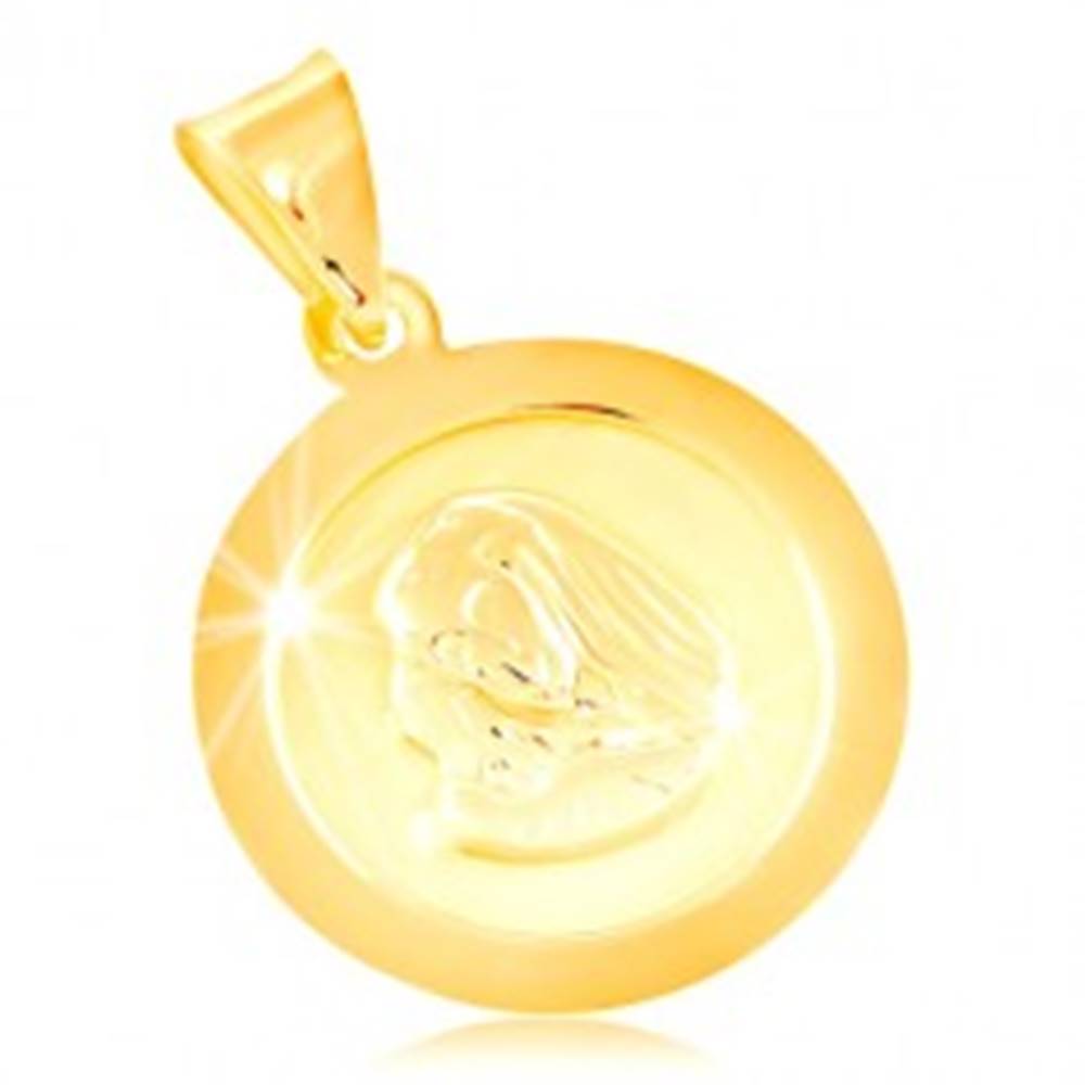 Šperky eshop Prívesok v žltom 14K zlate, okrúhla známka s Pannou Máriou